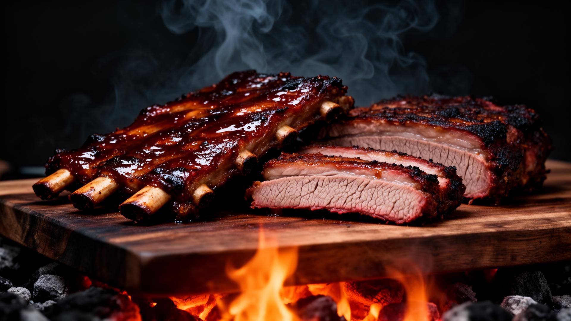 Smoked ribs and brisket